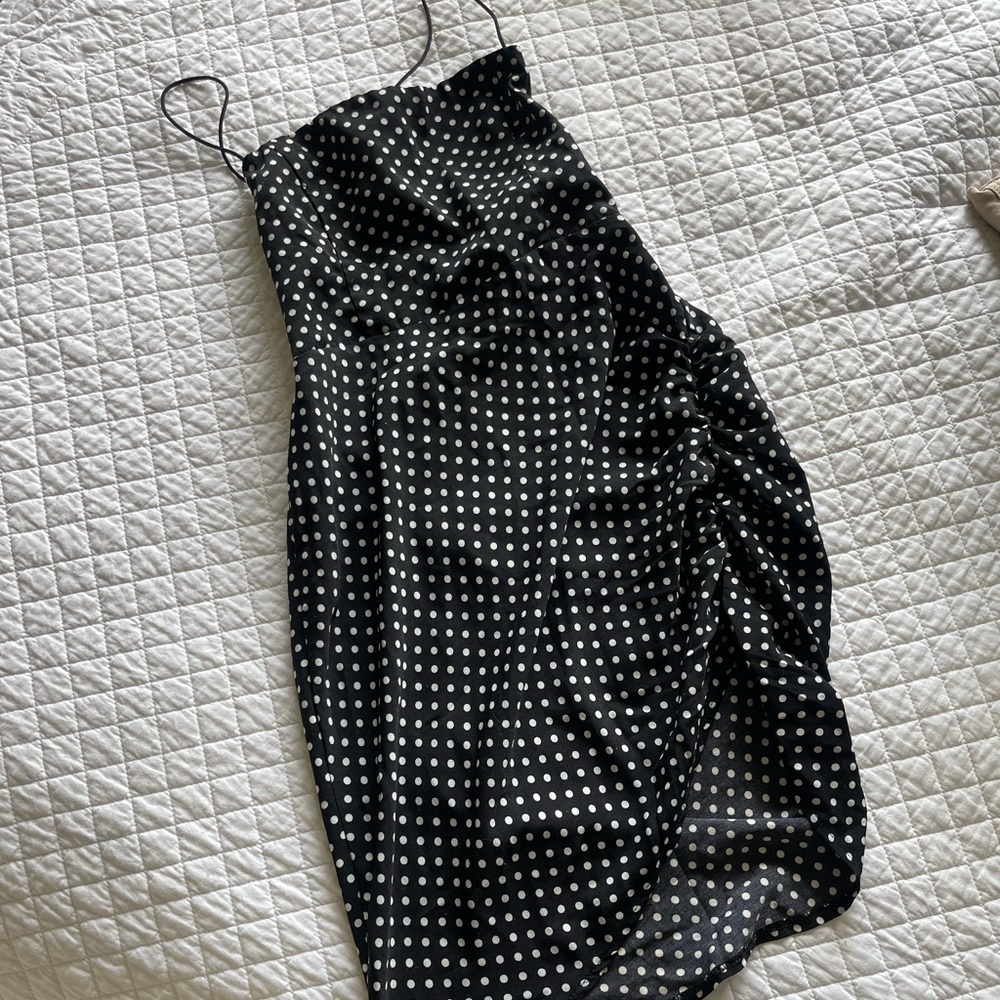 White Fox Asymmetrical Polka Dot Lace Up Spring Dress